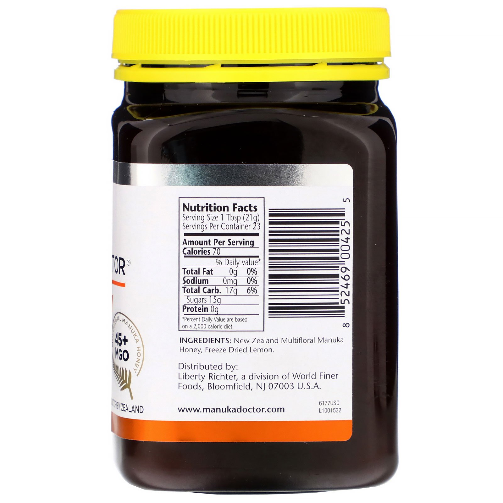 Manuka Doctor, Manuka Honey Bio Active with Lemon 15+, MGO 45+, 17.6 oz (500 g) - Imagem 2