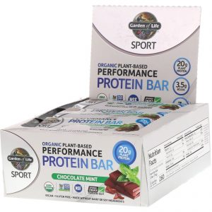 Garden of Life, Sport, Barra de Proteína Vegetal Orgânica de Alta Performance, Chocolate e Menta, 12 Barras, 70 g Cada
