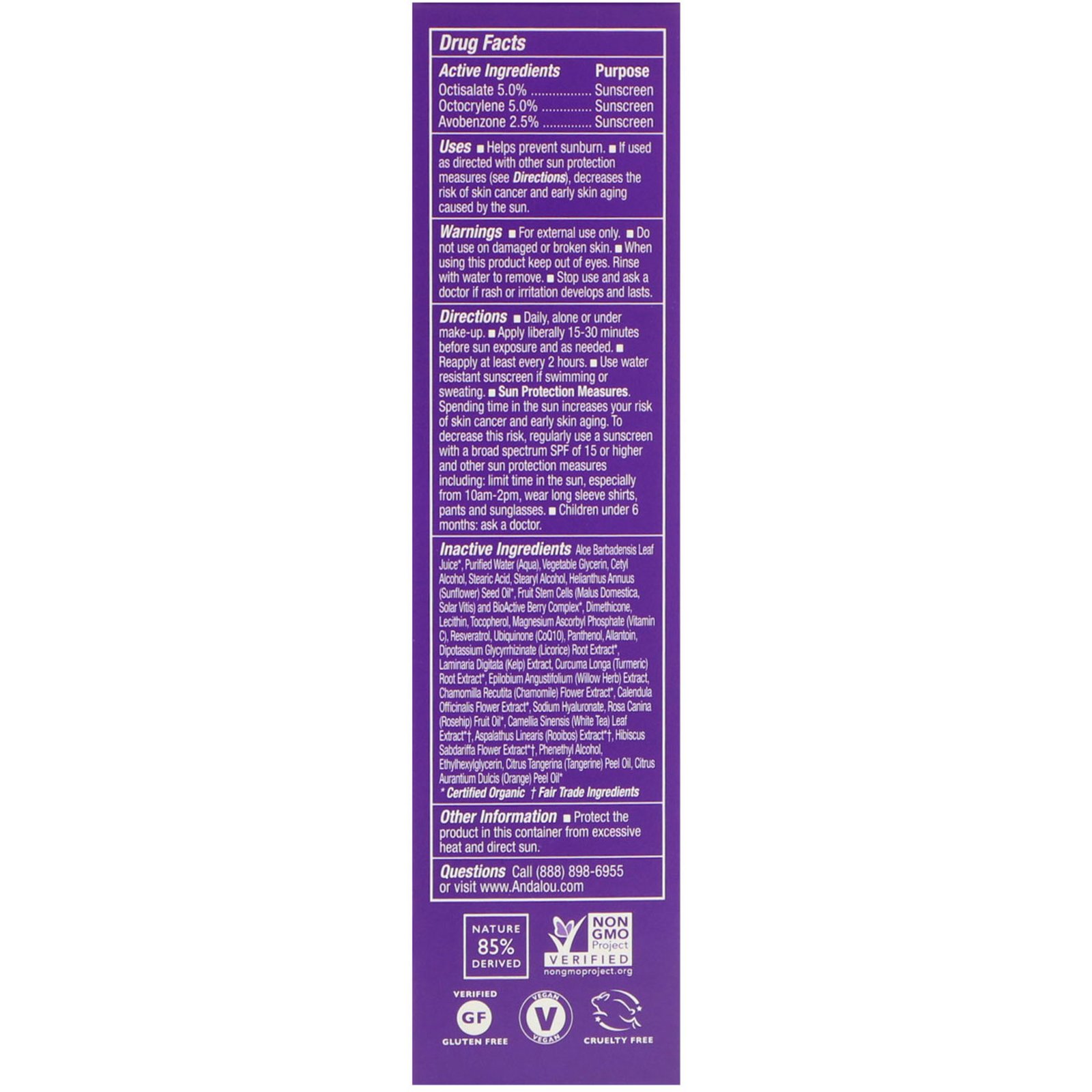 Andalou Naturals, Loção Protetora Facial Diária Anti-Envelhecimento FPS 18, 2,7 fl oz (80 ml) - Imagem 2