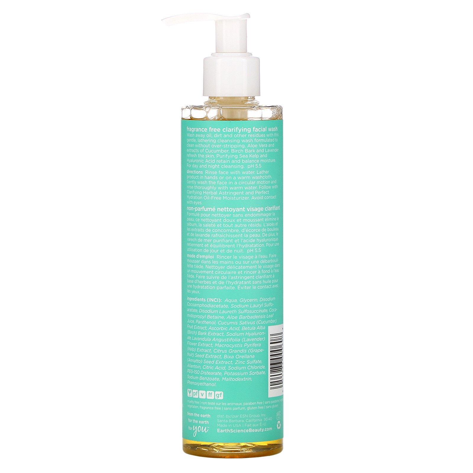 Earth Science, Clarifying Facial Wash, Oily & Combination Skin Types, Fragrance Free, 8 fl oz (237 ml) - Imagem 2