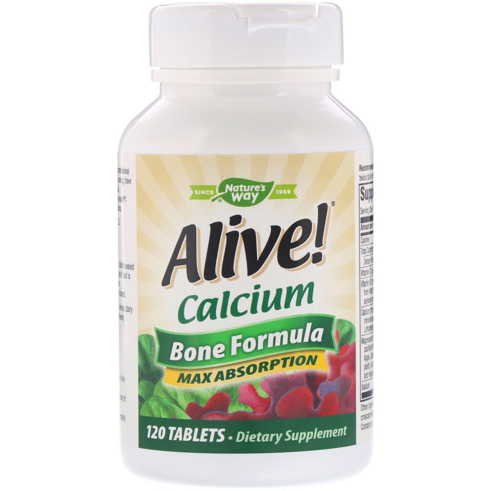 Nature's Way, Alive!, Cálcio, Fórmula Óssea, 1.300 mg, 120 Comprimidos - Imagem 3