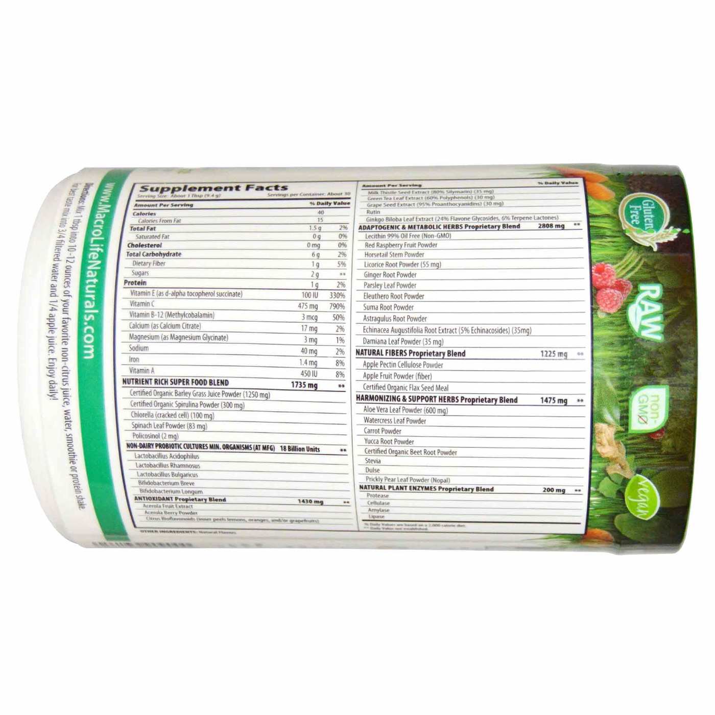 Macrolife Naturals, Macro Greens® Super Suplemento Alimantar - 10 oz (283,5 g) - Imagem 2