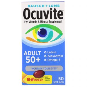 Bausch & Lomb, Ocuvite, Adultos Acima de 50 Anos, Vitamina e Suplemento Mineral Para os Olhos, 50 Cápsulas Softgel