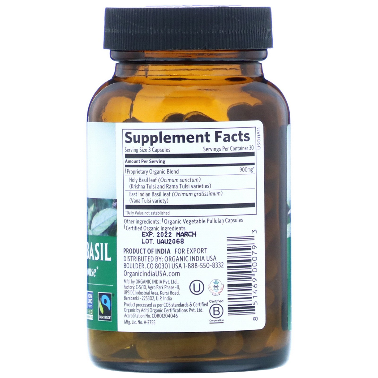 Organic India, Tulsi-Holy Basil, Positive Stress Response, 90 Vegetarian Caps - Imagem 2
