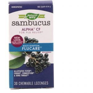 Nature's Way, Sambucus Cuidado de Gripe, Alívio da Gripe com Multi-Sintomas, Pastilhas de Sabugueiro, 30 Tabletes Mastigáveis
