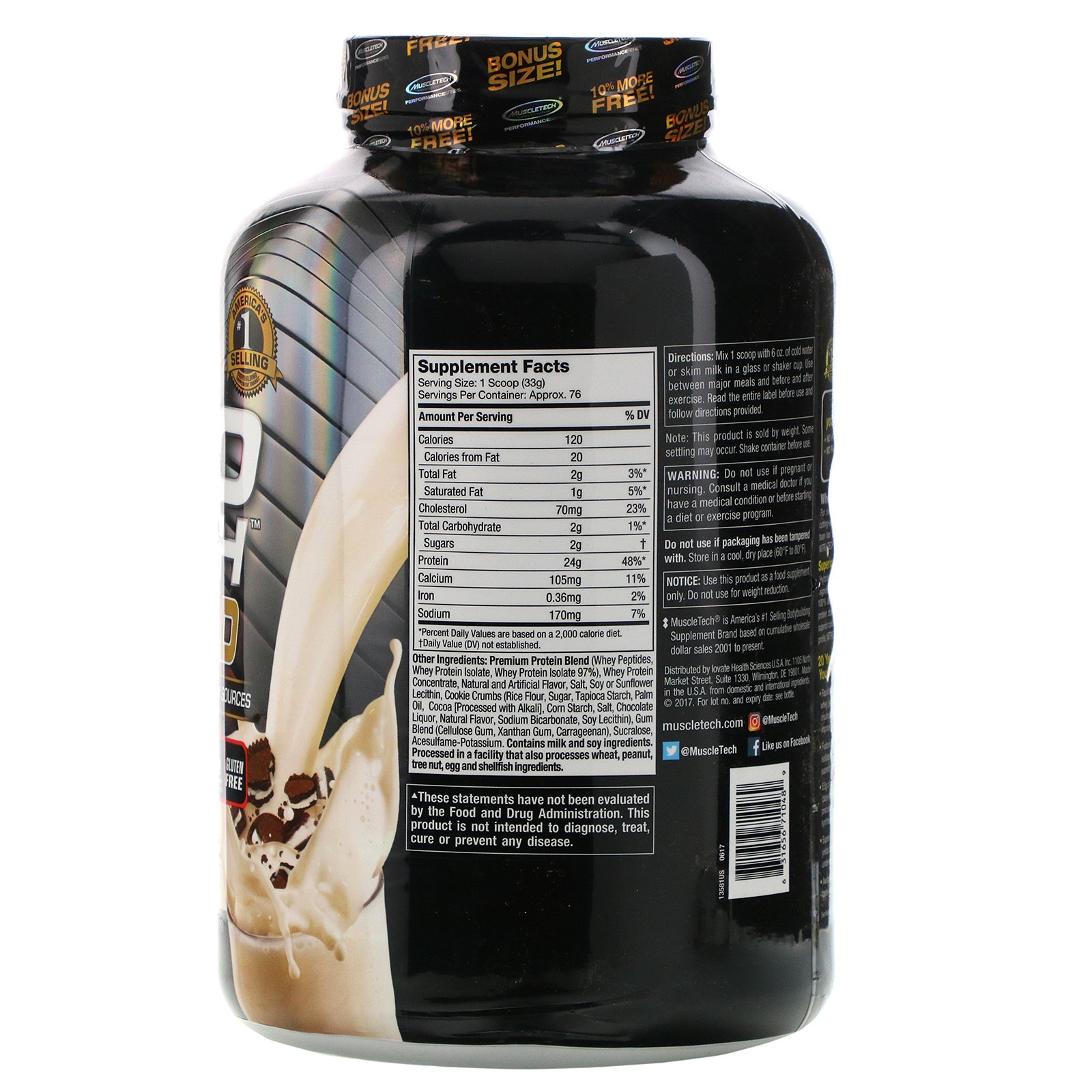 Muscletech, Nitro Tech, 100% Whey Gold, Biscoitos e Creme, 2,51 kg (5,53 lb) - Imagem 2