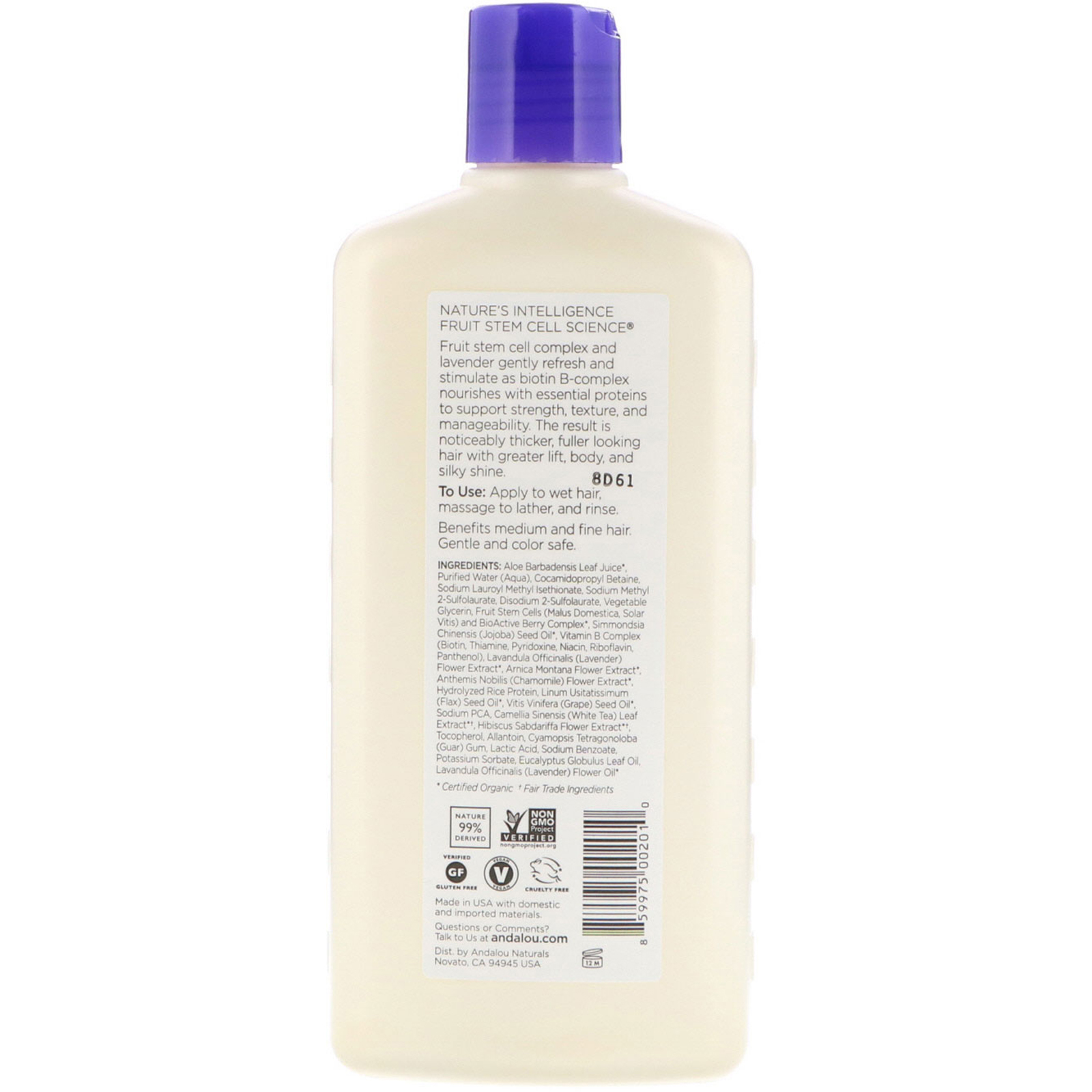 Andalou Naturals, Shampoo, Full Volume, For Lift, Body, and Shine, Lavender & Biotin, 11.5 fl oz (340 ml) - Imagem 2