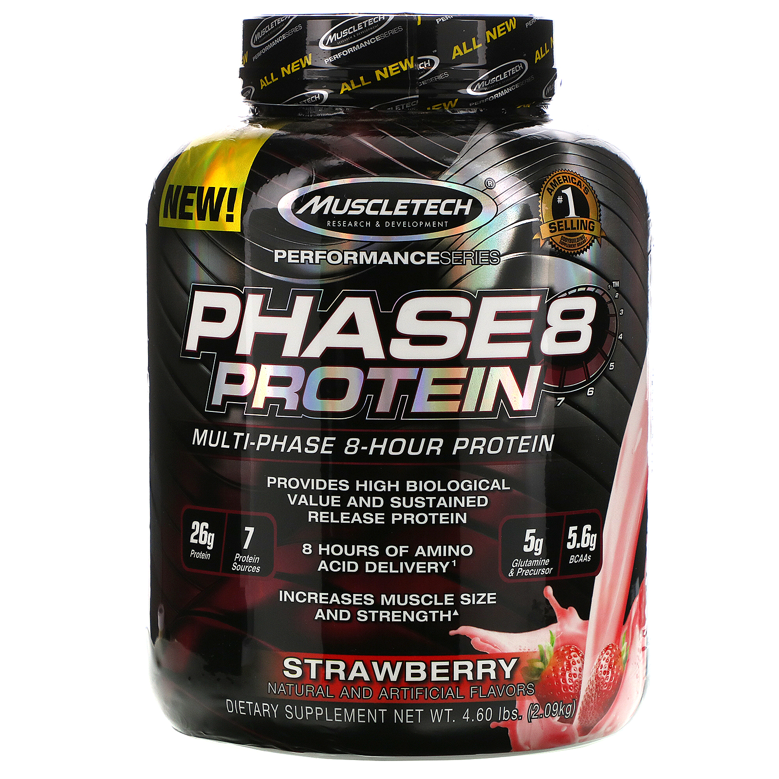Muscletech, Performance Series, Phase8, Proteína Multifásica de 8 horas, Morango, 2,09 kg (4,60 lb)