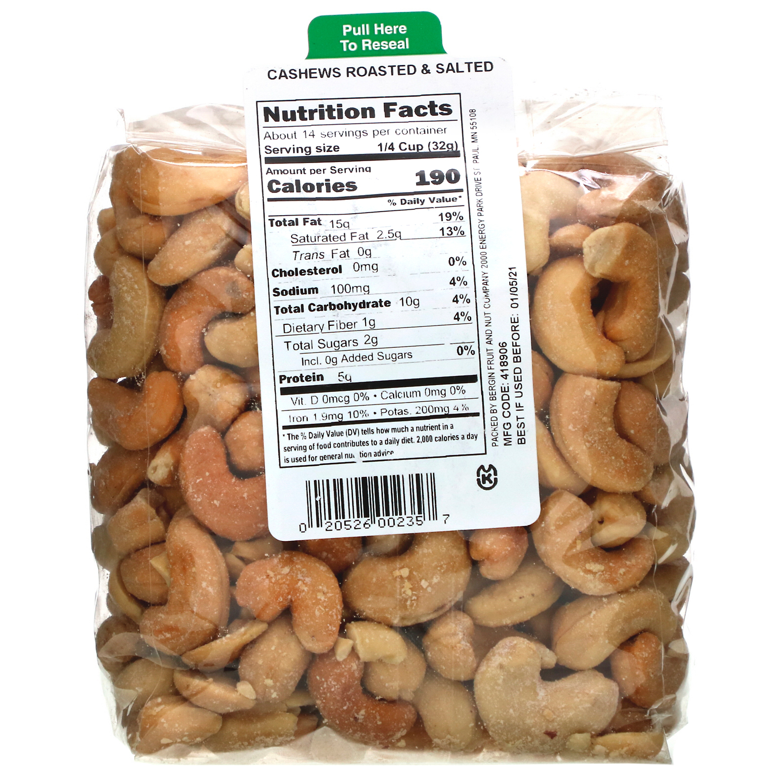 Bergin Fruit and Nut Company, Cashews Roasted & Salted, 16 oz (454 g) - Imagem 2