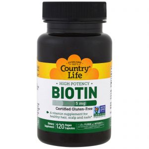 Country Life, Biotina, Alta Potência, 5 mg, 120 Cápsulas Vegetais