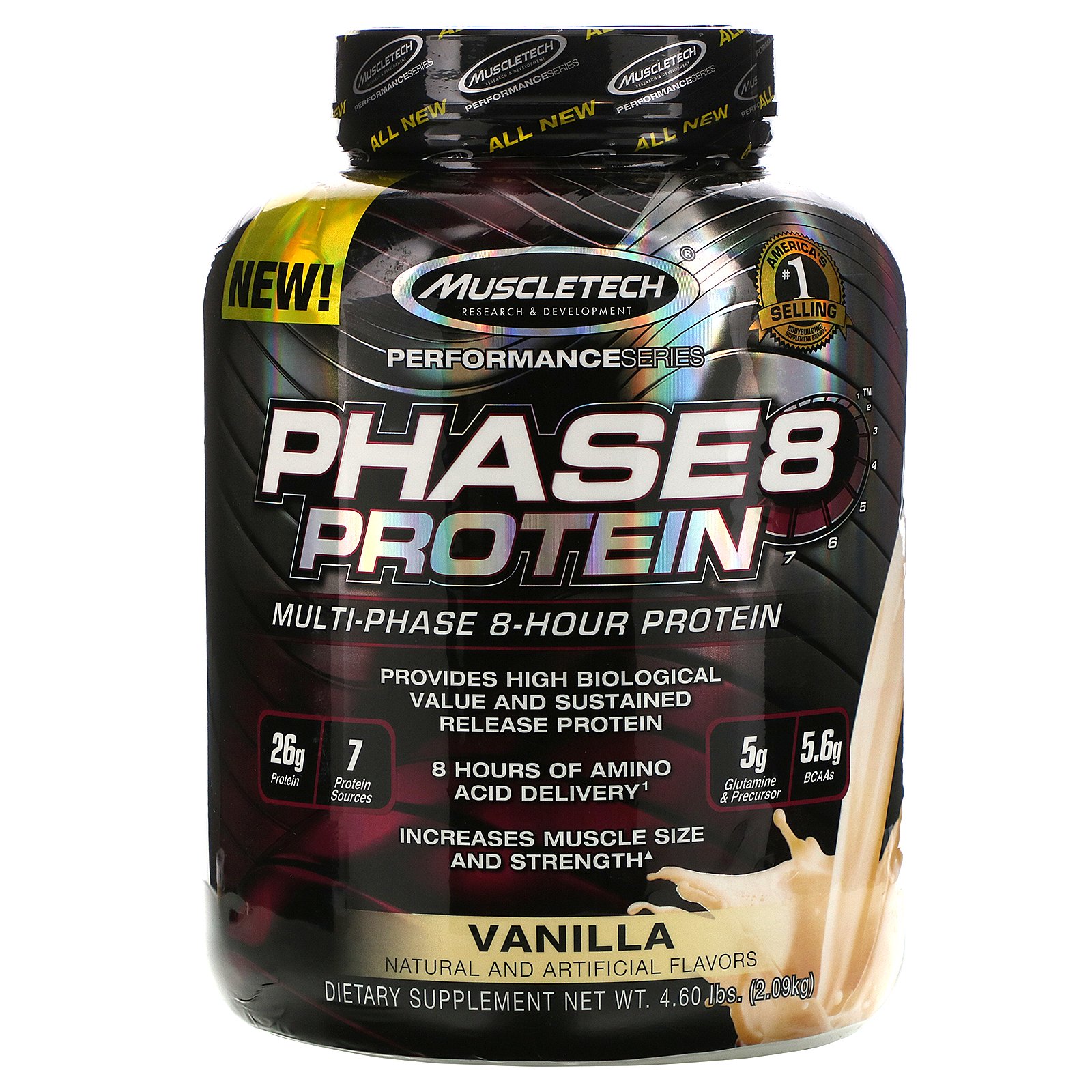 Muscletech, Série Performance, Phase8, Proteína Multifásica de 8 Horas, Baunilha, 2,09 kg