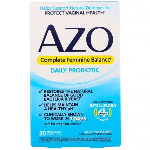 Azo, Equilíbrio Feminino Completo, Probiótico Diário, 30 Cápsulas Uma Vez ao Dia