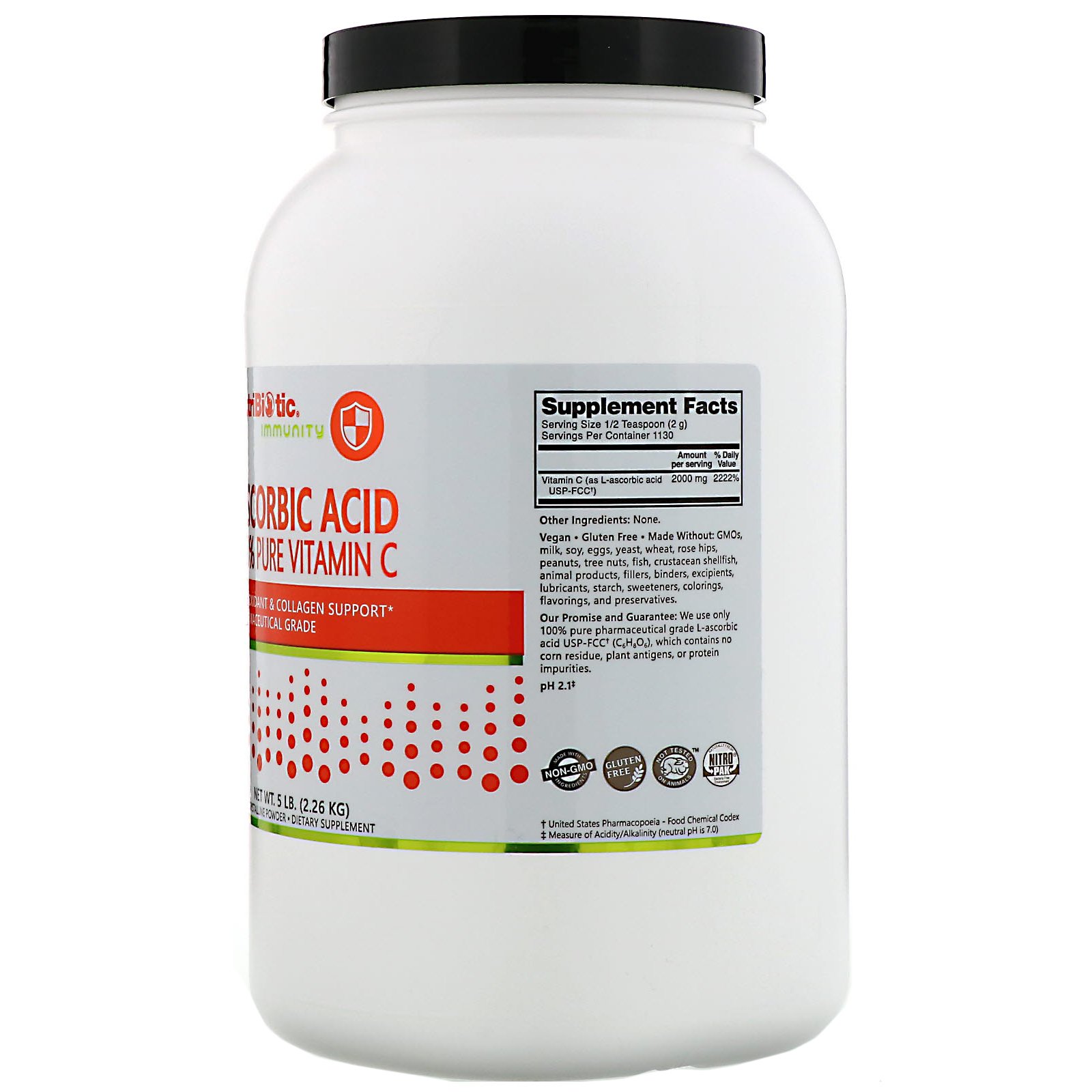 NutriBiotic, Immunity, Ácido Ascórbico, 100% Vitamina C Pura, Pó Cristalino, 2,26 kg (5 lb) - Imagem 2