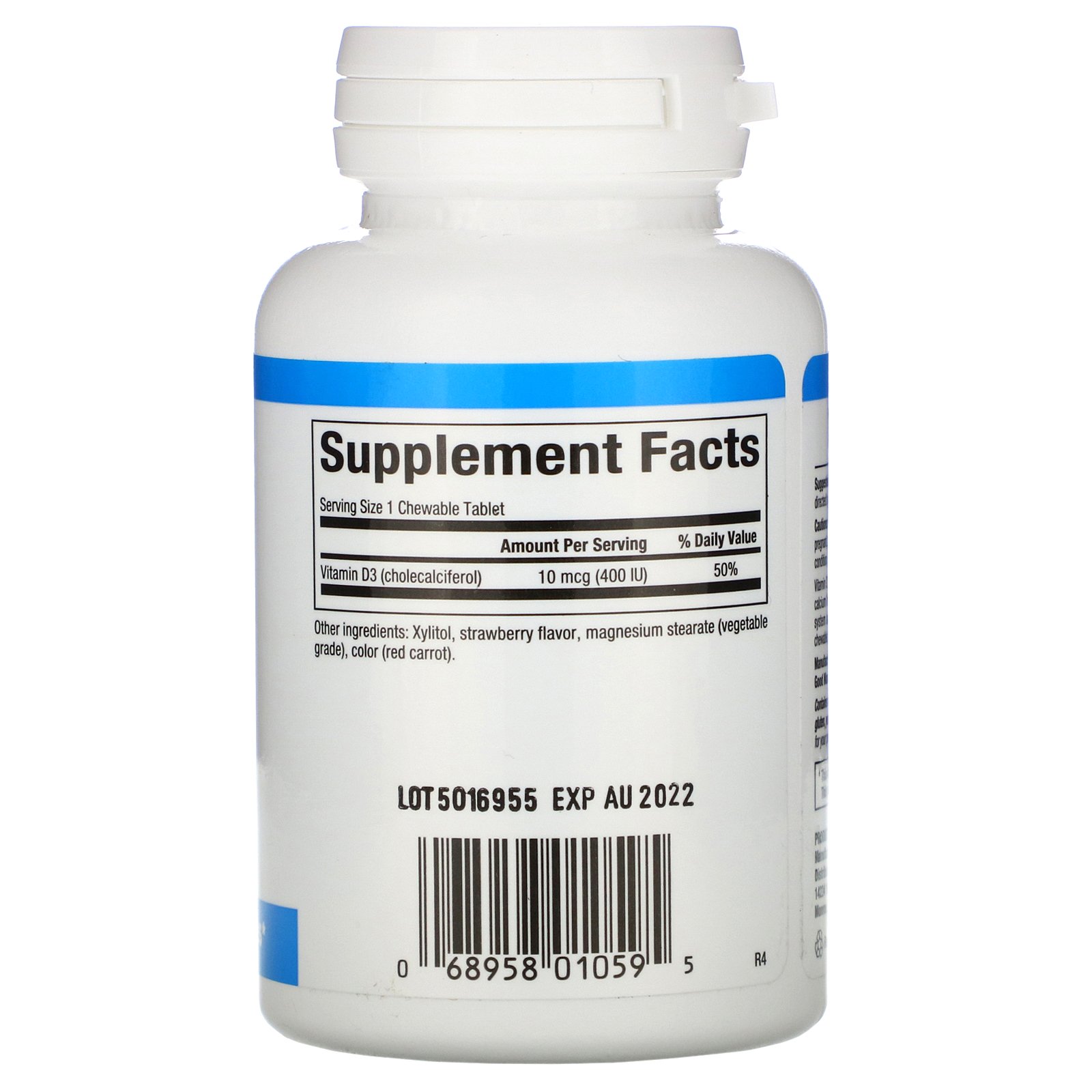Natural Factors, Vitamina D3, Sabor de Morango, 400 UI, 100 Comprimidos Mastigáveis - Imagem 2