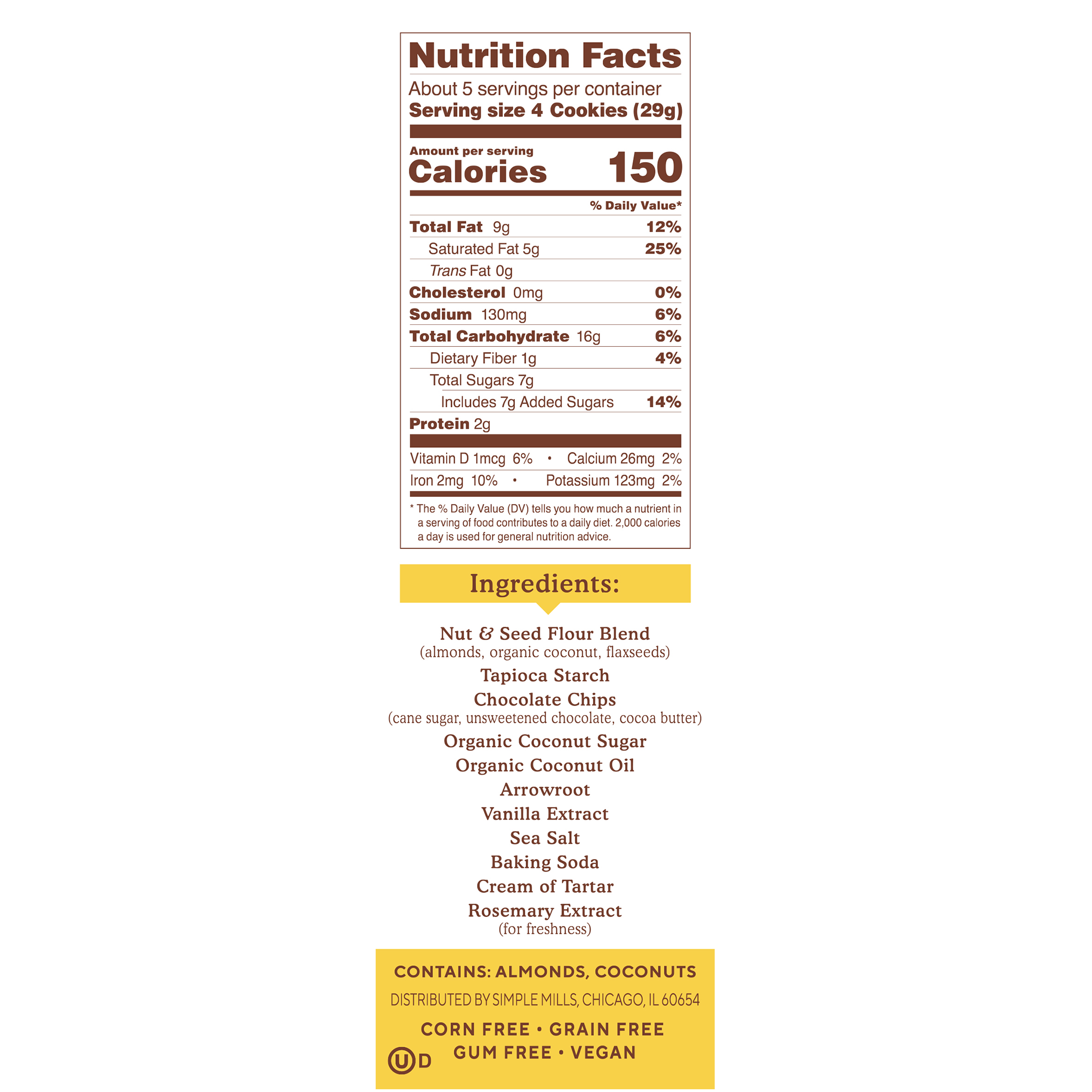 Simple Mills, Naturalmente livre de glúten, Mistura de Farinha de Amêndoas para Biscoito com Gotas de Chocolate, 9.4 oz (265 g) - Imagem 2
