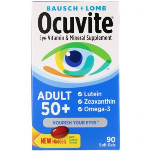 Bausch & Lomb, Ocuvite, Adultos de 50 ou Mais, Suplemento de Vitaminas e Minerais para os Olhos, 90 Cápsulas Gelatinosas