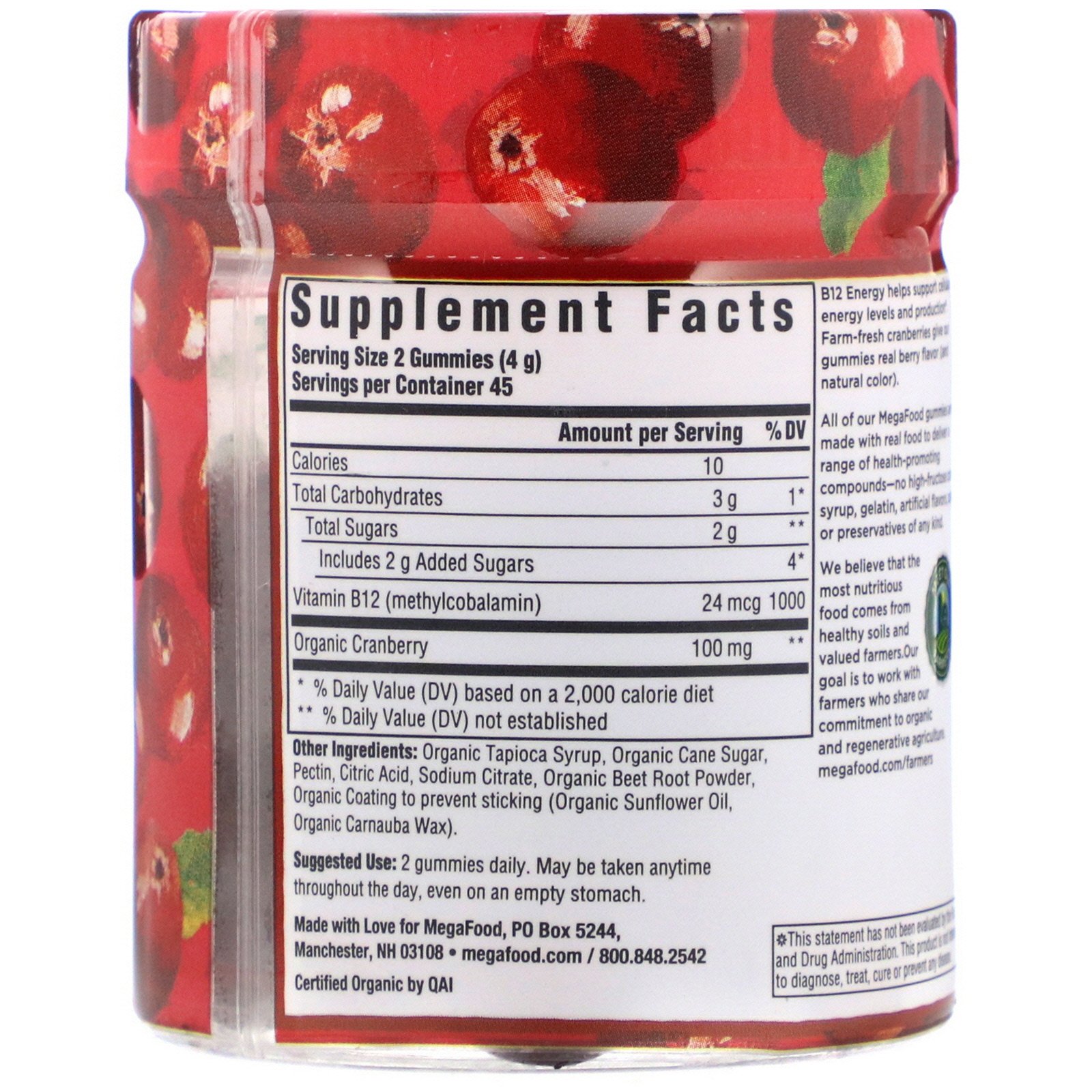 MegaFood, B12 Energy, Cranberry, 90 Gummies - Imagem 2