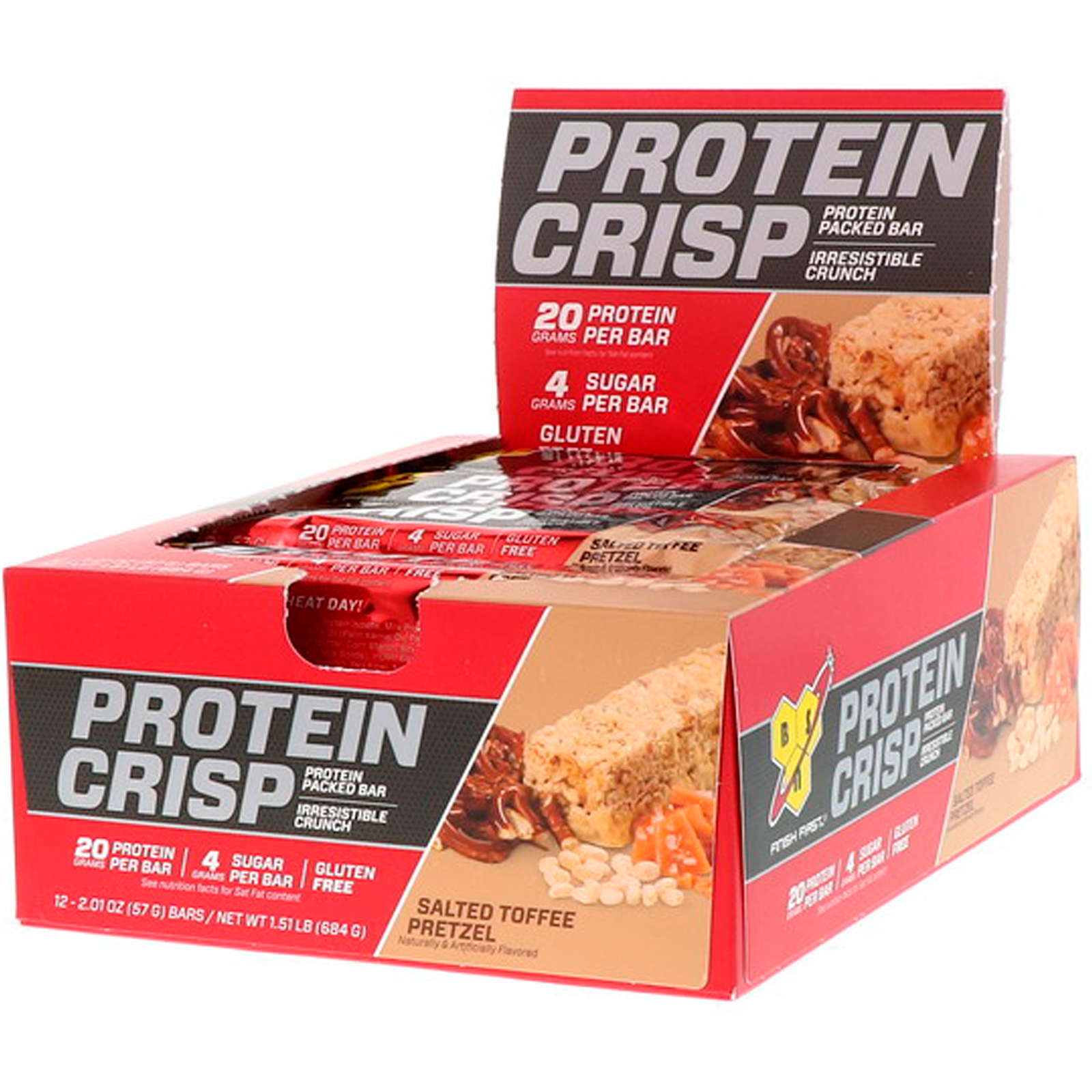 BSN, Protein Crisp, Barra Repleta de Proteínas, Pretzel de Caramelo Salgado, 12 Barras, 57 g (2,01 oz)