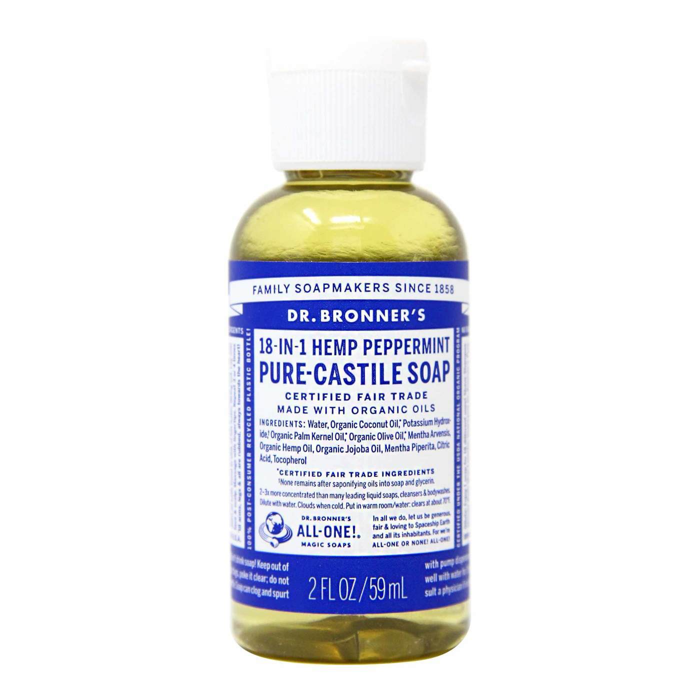 Dr Bronner Hortelã-pimenta Oil Pure Castela Soap Hortelã-pimenta 2 fl oz