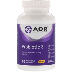Advanced Orthomolecular Research AOR, Probiótico 3, 90 cápsulas vegetais