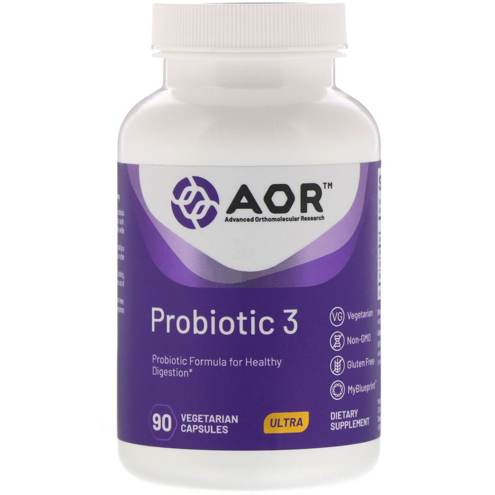 Advanced Orthomolecular Research AOR, Probiótico 3, 90 cápsulas vegetais