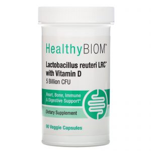 HealthyBiom, Lactobacillus Reuteri LRC com Vitamina D, 5 Bilhões de UFCs, 90 Cápsulas Vegetais