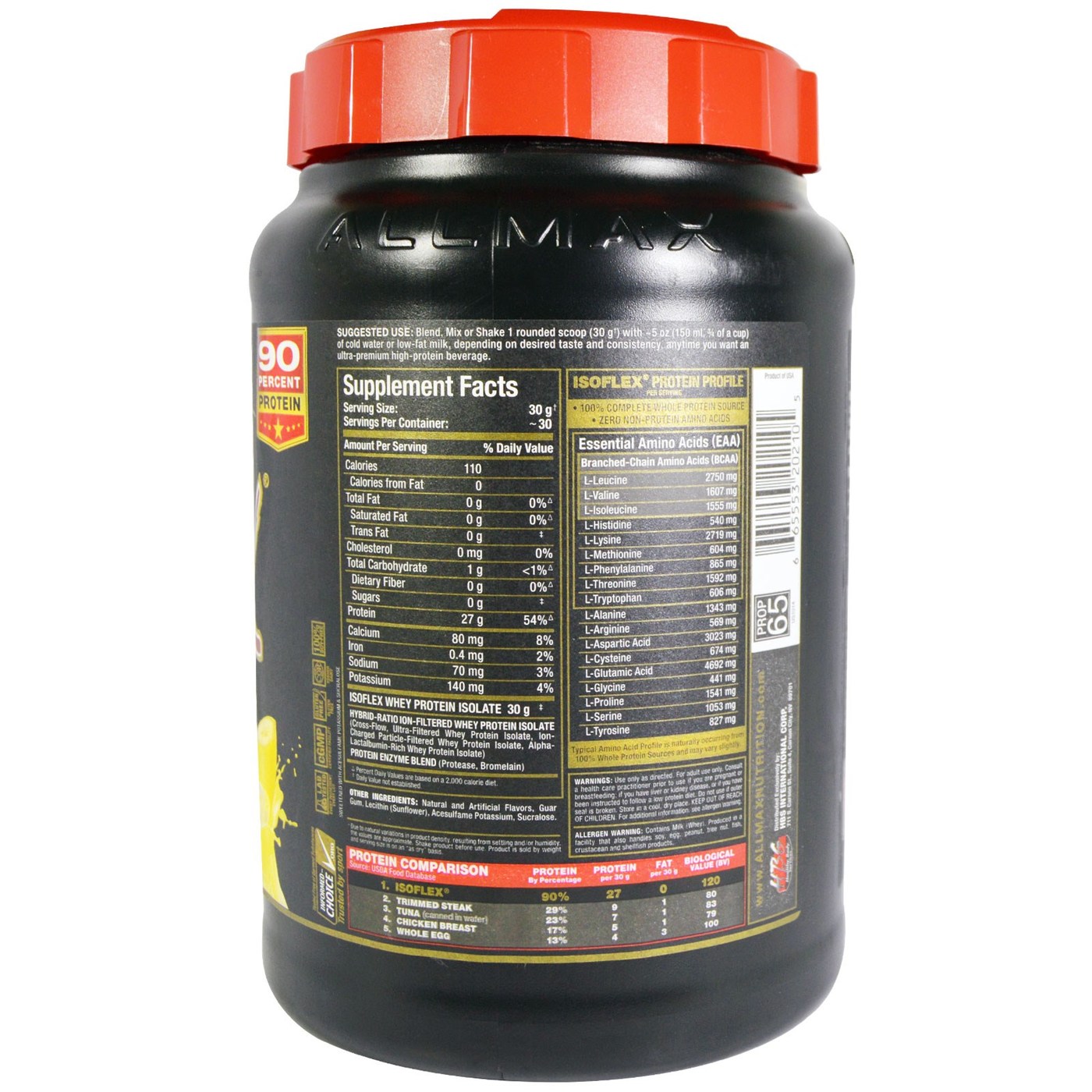 AllMax Nutrition Isoflex, Banana - 32 oz - Imagem 2