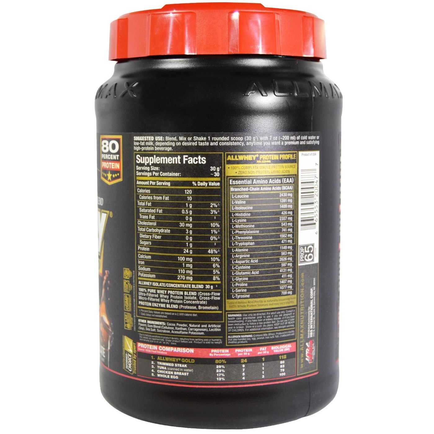 AllMax Nutrition Allwhey Gold, Chocolate - 32 oz - Imagem 2