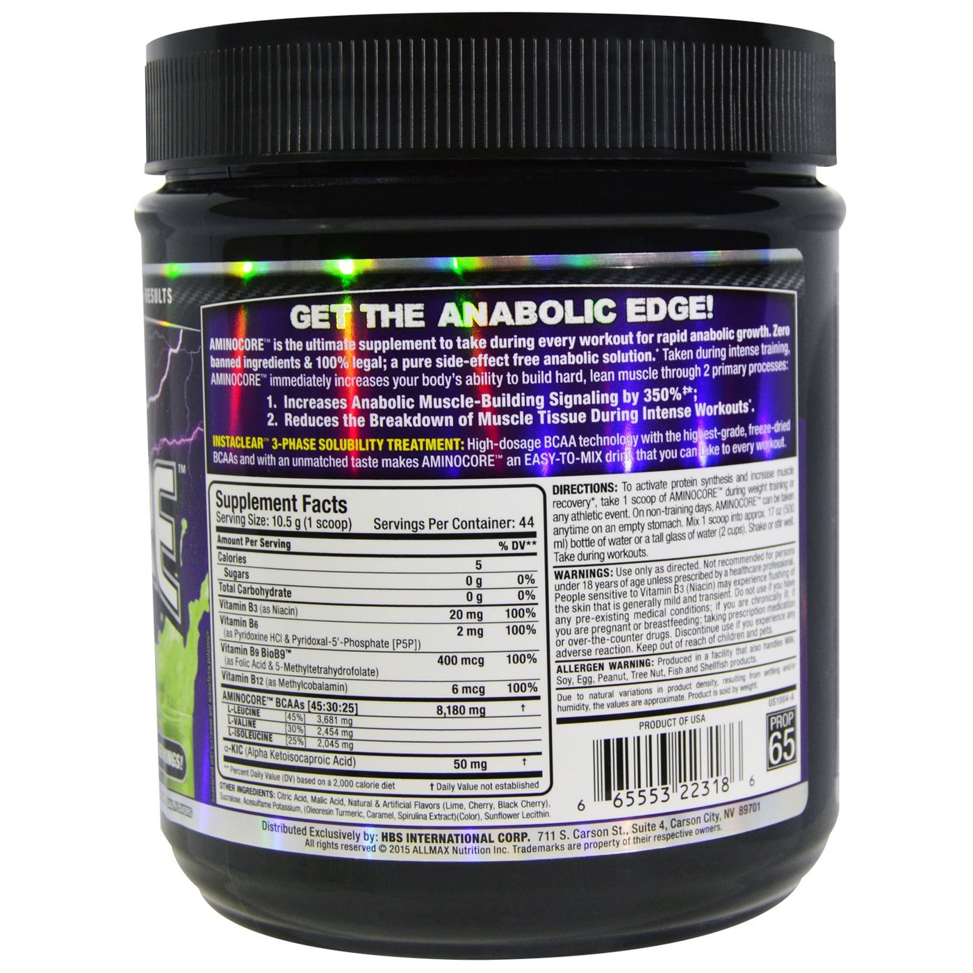 AllMax Nutrition Instantized BCAA Aminocore, Key Lima Cherry - 16.3 oz - Imagem 2