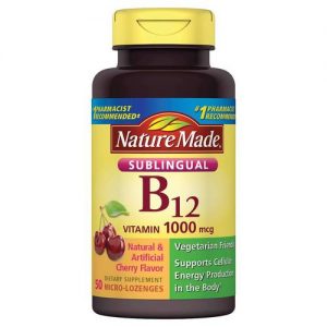 Nature Made, Vitamina B-12 1,000 mcg, Cereja - 50 Pastilhas Sublinguais
