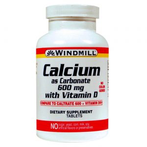 Windmill Health Products, Cálcio 600 mg com Vitamina D3 - 120 Comprimidos