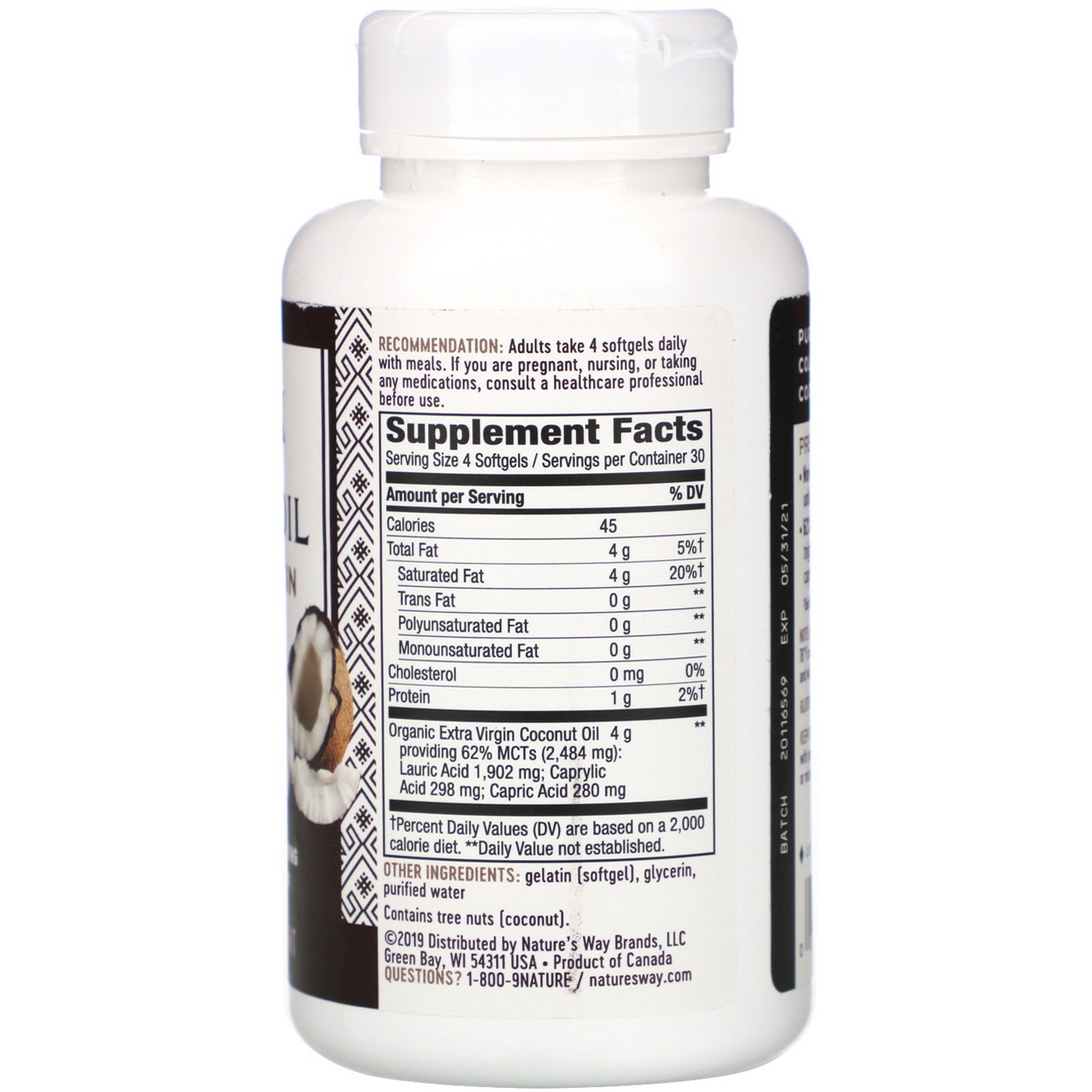 Nature's Way, Coconut Oil, Pure Extra Virgin, 4,000 mg, 120 Softgels - Imagem 2