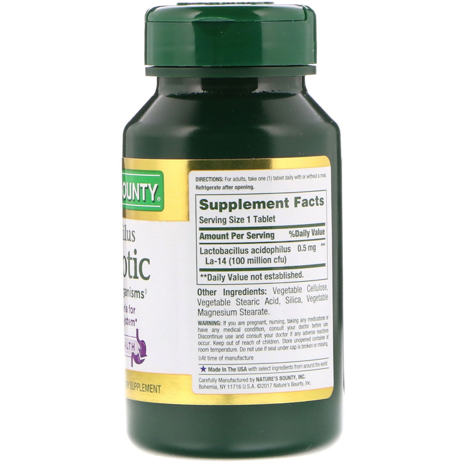 Nature's Bounty, Probiótico Acidophilus, 120 Comprimidos - Imagem 2