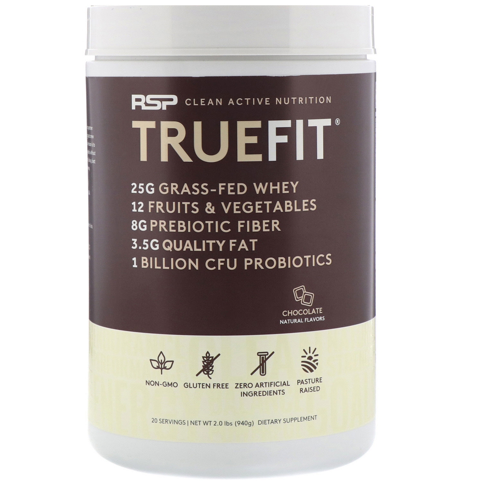 RSP Nutrition, Truefit, Shake de Proteína de Whey Alimentado com Grama, Chocolate, 940 g (2 lbs)