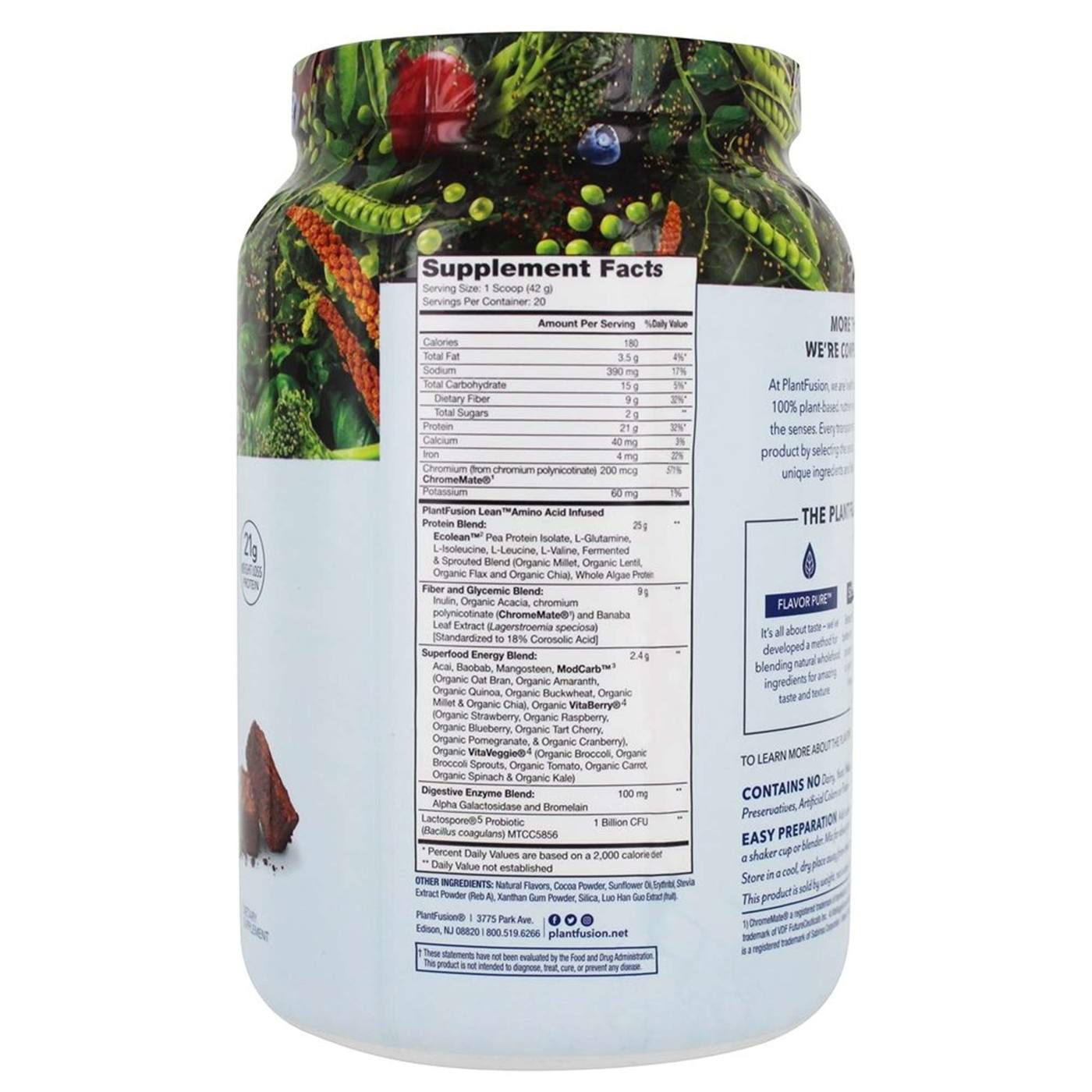 PlantFusion Proteína Completa da Planta Magra - Chocolate Brownie - 1,85 lb (840 g) - Imagem 2