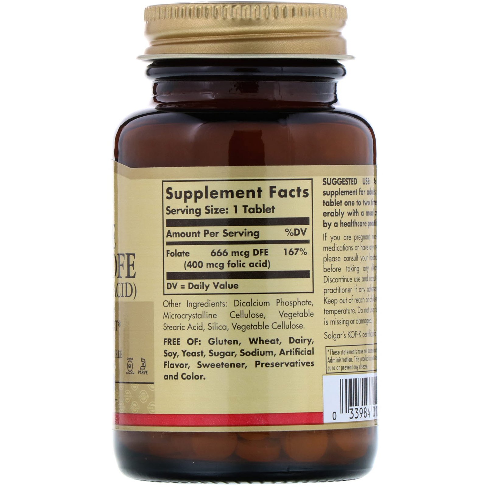 Solgar, Folate, 400 mcg, 250 Tablets - Imagem 2
