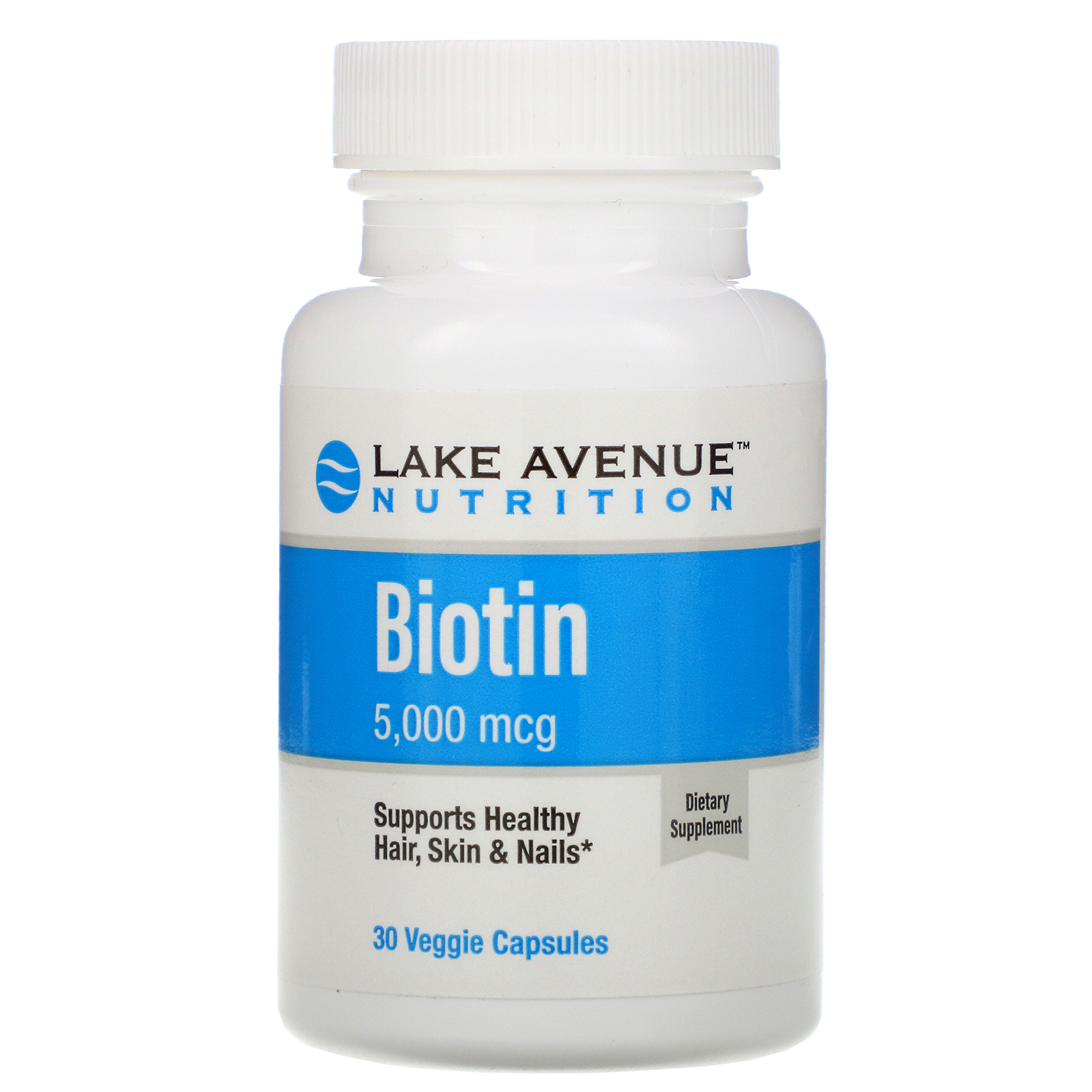 Lake Avenue Nutrition, Biotina, 5.000 mcg, 30 Cápsulas Vegetais