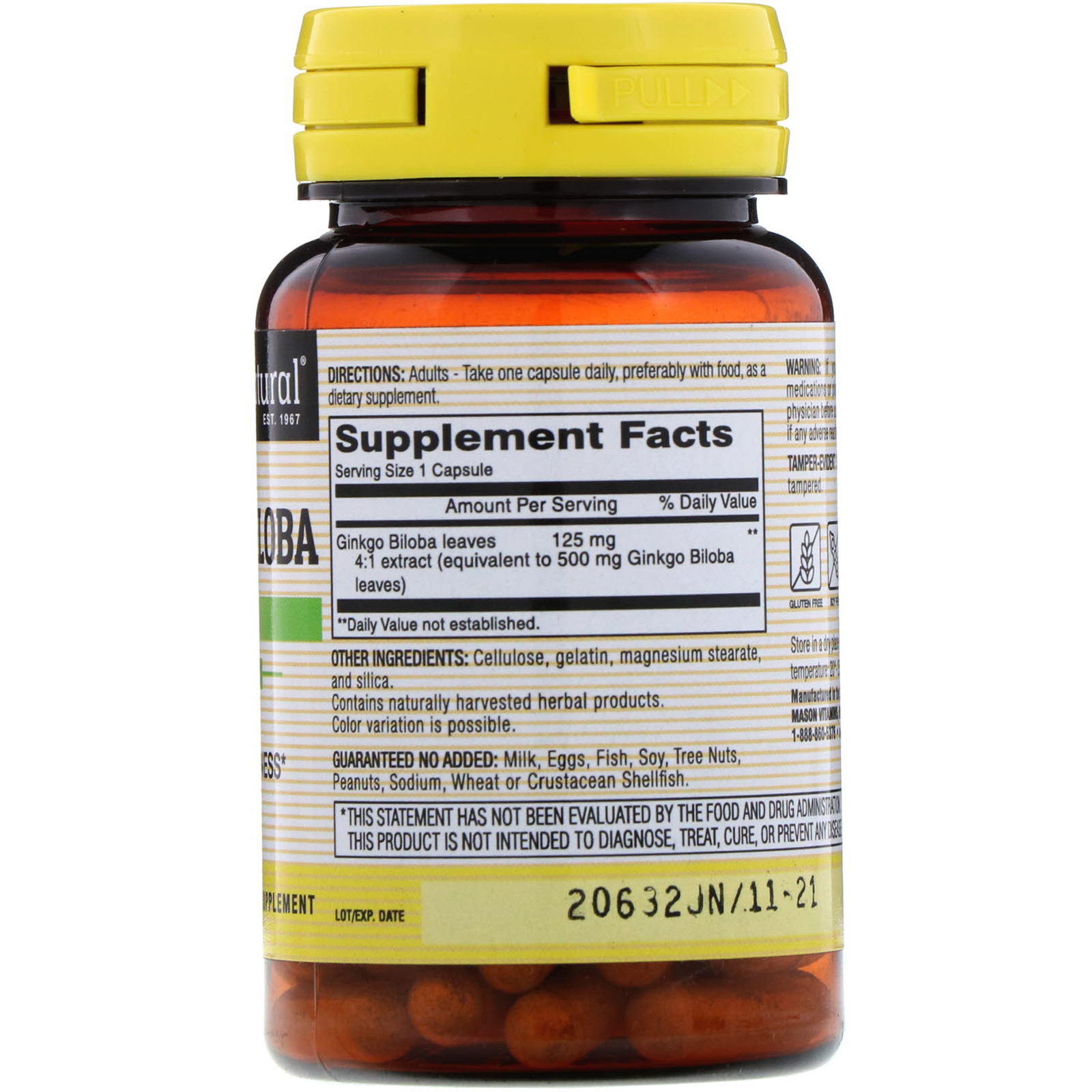 Mason Natural, Ginkgo Biloba, 60 cápsulas - Imagem 2