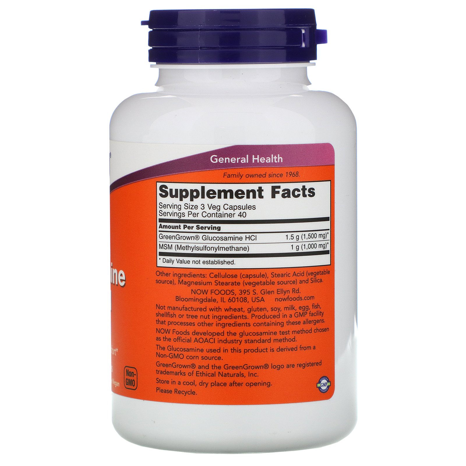 Now Foods, Vegetarian Glucosamine & MSM, 120 Veg Capsules - Imagem 2