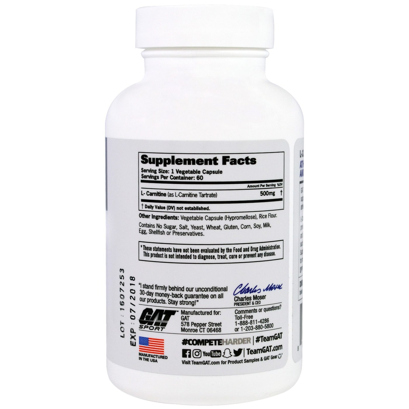 GAT L-Carnitina - 500 mg - 60 Cápsulas Vegetarianas - Imagem 2
