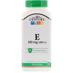 21st Century, Vitamina E, 180 mg (400 UI), 250 Cápsulas Softgel