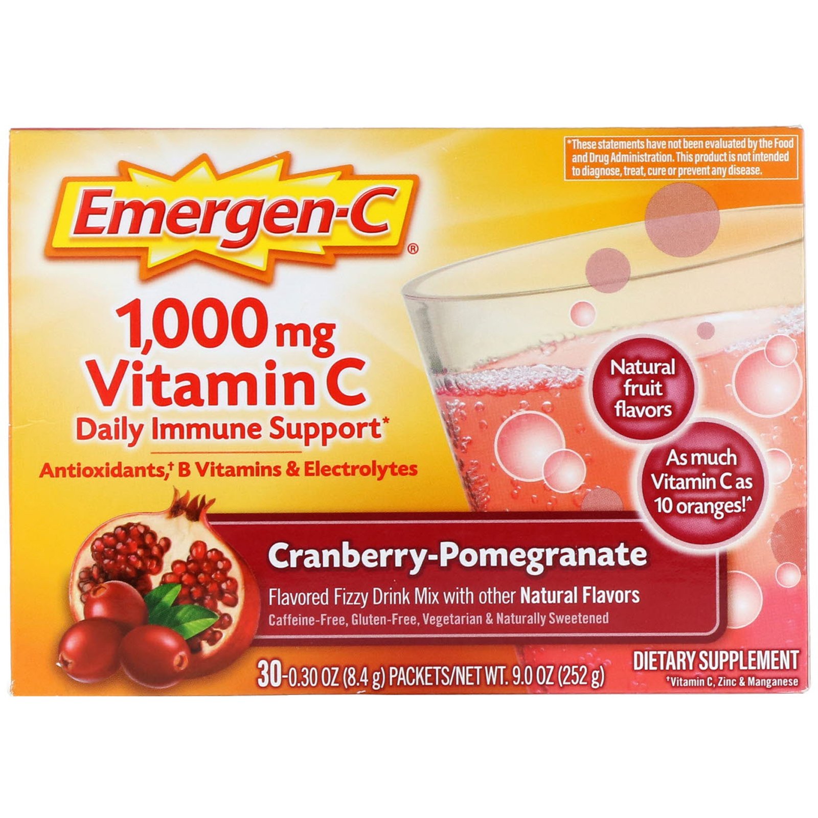 Emergen-C, Vitamina C, Cranberry-Romã, 1.000 mg, 30 Pacotes, 8,4 g (0,30 oz) Cada