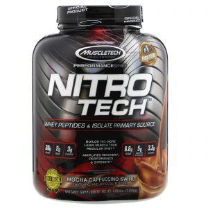 Muscletech, NitroTech, Isolado de Soro de Leite + Desenvolvedor de Massa Muscular Magra, Mocha Cappuccino Swirl, 3,97 lbs (1,80 kg)