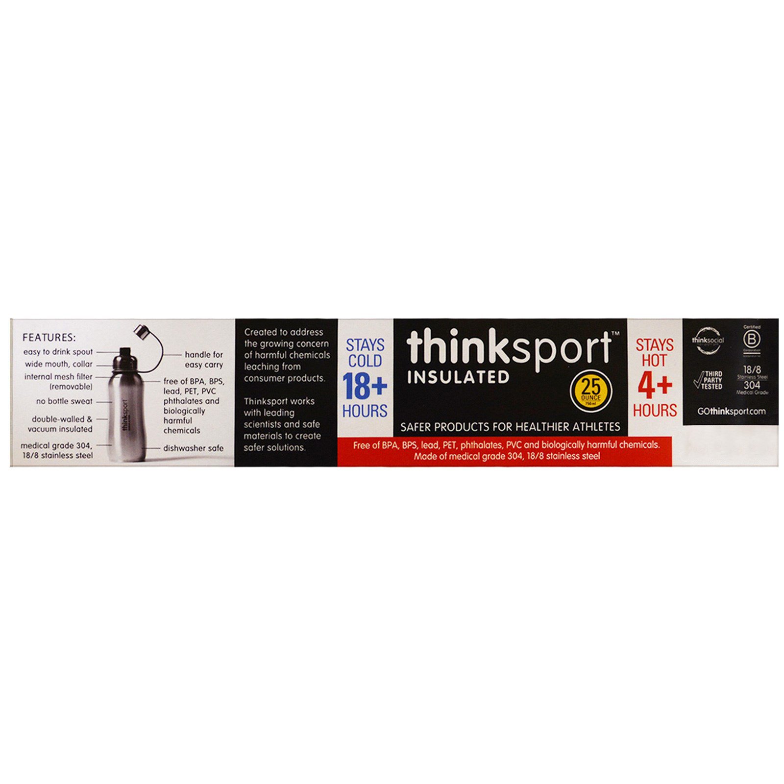 Think, Thinksport, Insulated Sports Bottle, Black, 25 oz (750 ml) - Imagem 3