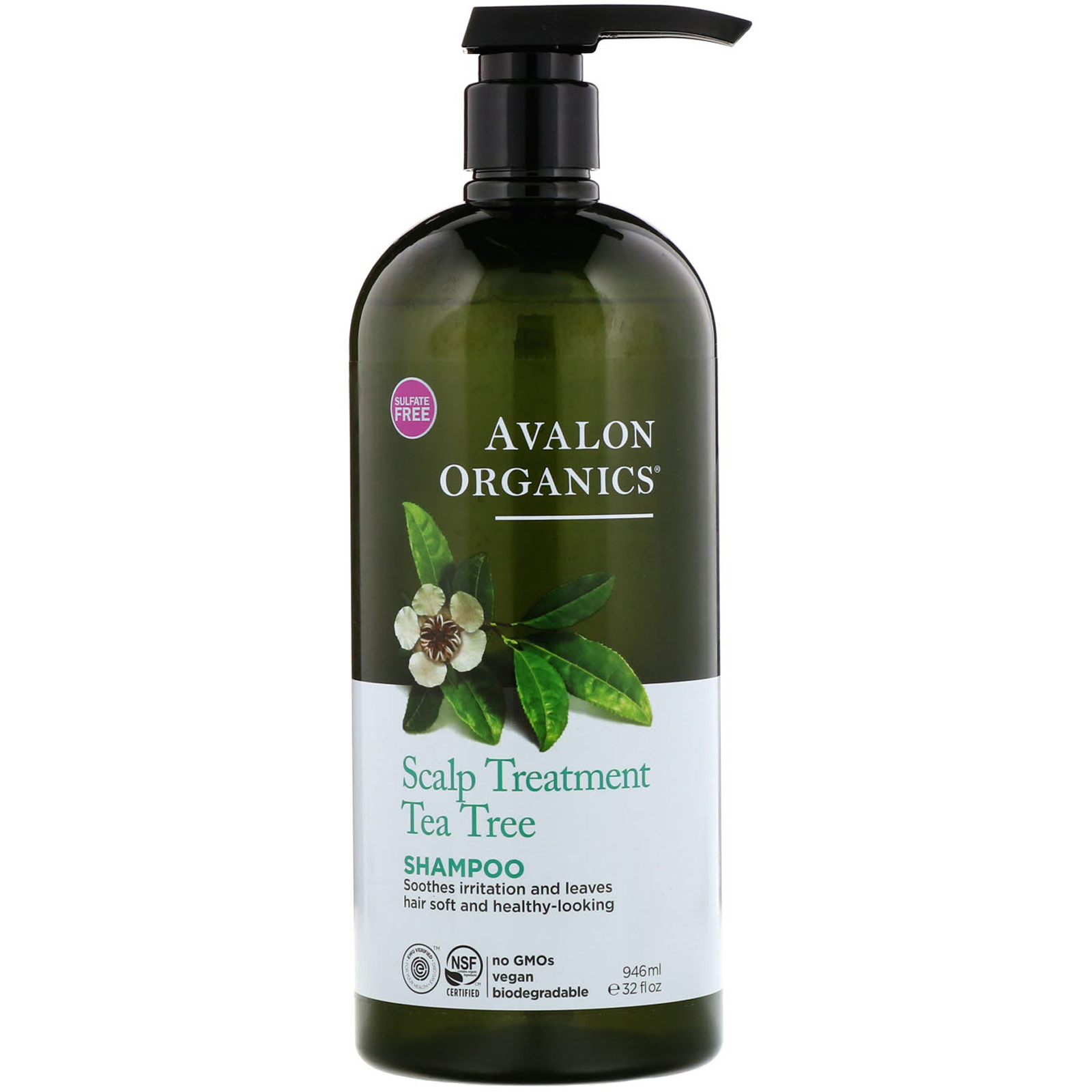 Avalon Organics, Shampoo, Tratamento do couro cabeludo, Tea Tree, 32 fl oz (946 ml)