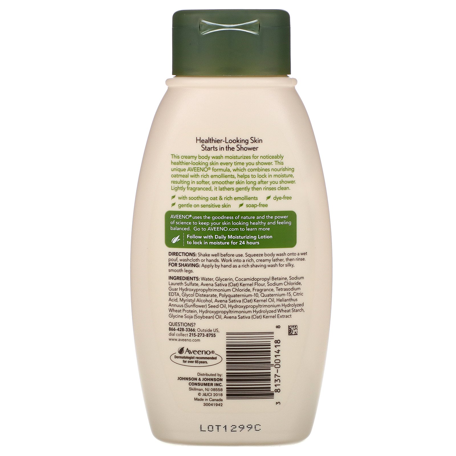 Aveeno, Ativos Naturais, Sabonete Corporal Líquido Hidratante Diário, 12 fl oz (354 ml) - Imagem 2