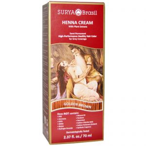 Surya Brasil, Creme de Henna, Tintura Capilar Saudável de Alto Desempenho para Cobertura de Fios Cinzas, Castanho Dourado, 2,37 fl oz (70 ml)