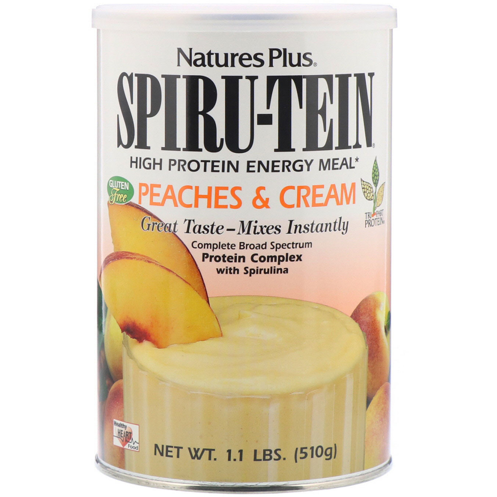 Nature's Plus, Spiru-Tein, Alimento Energético Altamente Proteico, Pêssegos e Creme, 1,1 lbs (510 g)