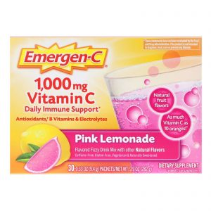 Emergen-C, Suporte Imunológico Diário com 1.000 mg de Vitamina C, Limonada Rosa, 30 Sachês, 9,4 g (0,33 oz) Cada