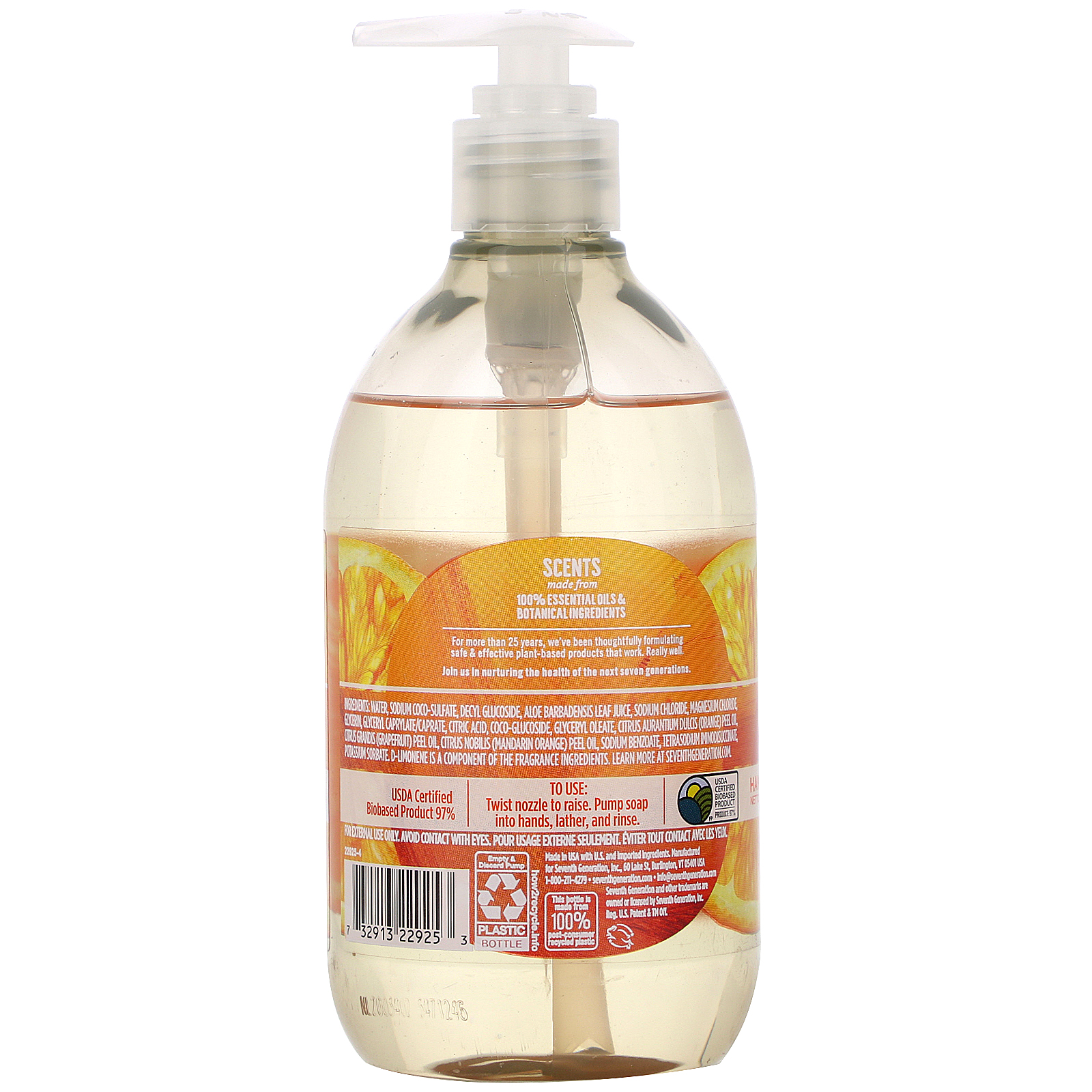 Seventh Generation, Hand Wash, Mandarin Orange & Grapefruit, 12 fl oz (354 ml) - Imagem 2